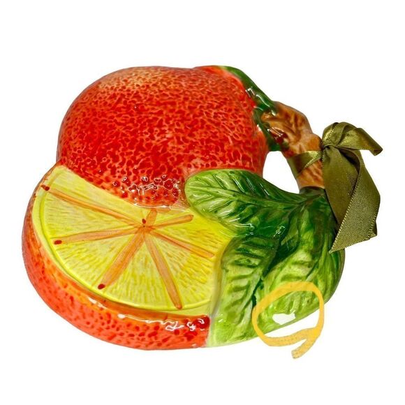 VINTAGE CERAMIC ORANGE FRUIT WALL HANGING WITH RIBBON TIE - Picture 4 of 6